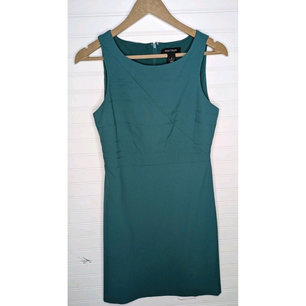 White House Black Market Women's Dress Size 2 Teal Sleeveless Knee Length Sheath